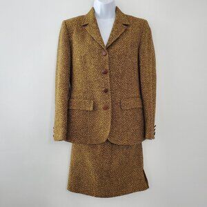 British House Womens Vintage Brown Tweed Skirt Suit Size 38 Refined Old Money